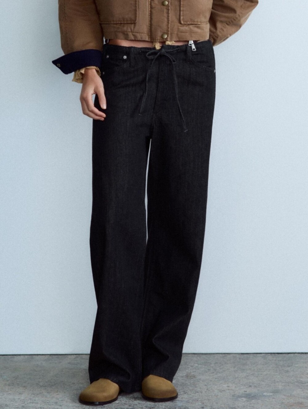 Zara Denim Effect Pajama Style Pants Wide Leg